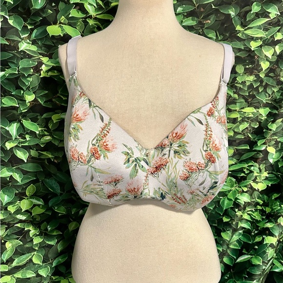 Cacique Other - Cacique Lightly Lined Balconette Bra Floral White Green Pink 46 DDD